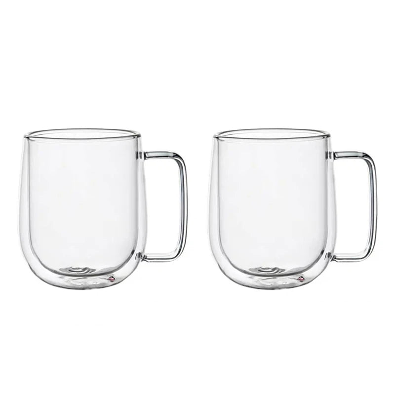 150/250/350ml Heat Resistant Glass Cups Double Wall Glass Coffee Cup with Handle Breakfast Milk Water Cup Clear Juice beer Cups