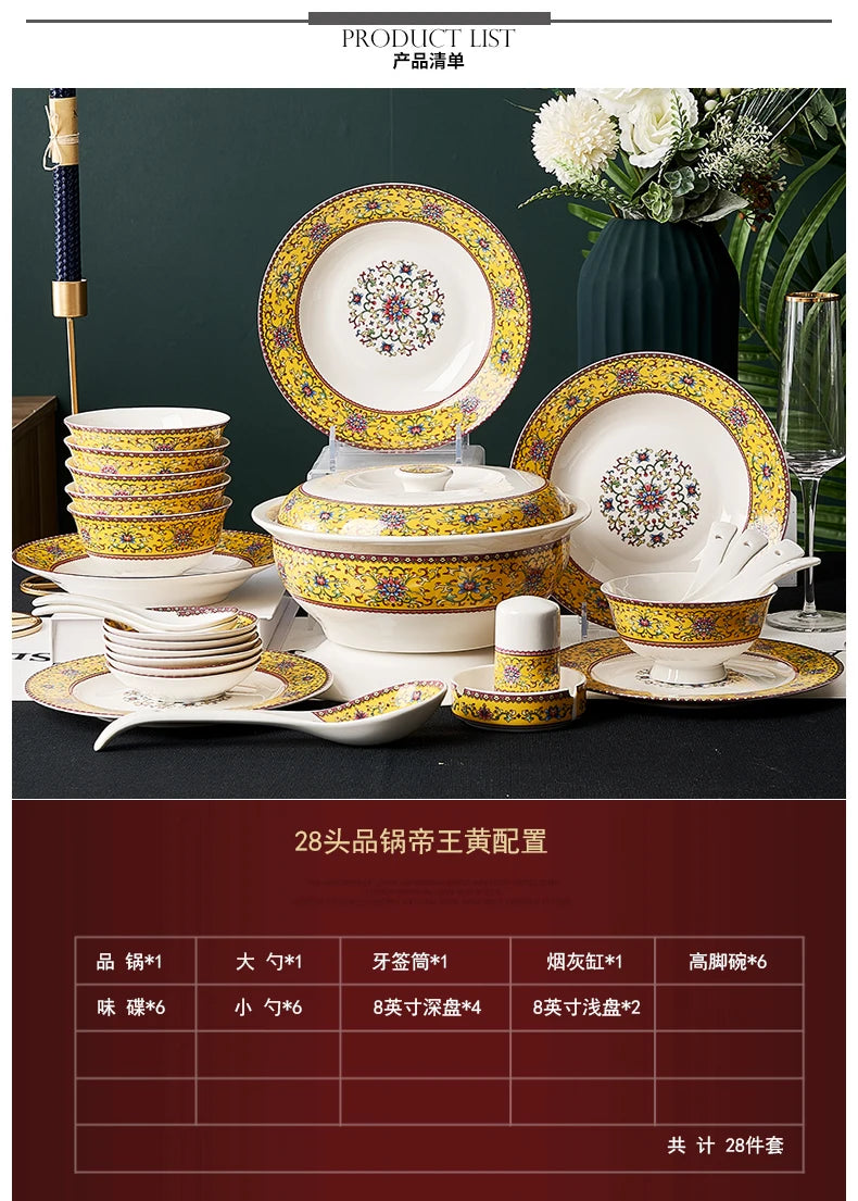 Fine China Kitchen Dinnerware Sets Ceramic Dining Room Guests Party Plates Set Christmas Gift Jogo De Jantar Serving Tableware