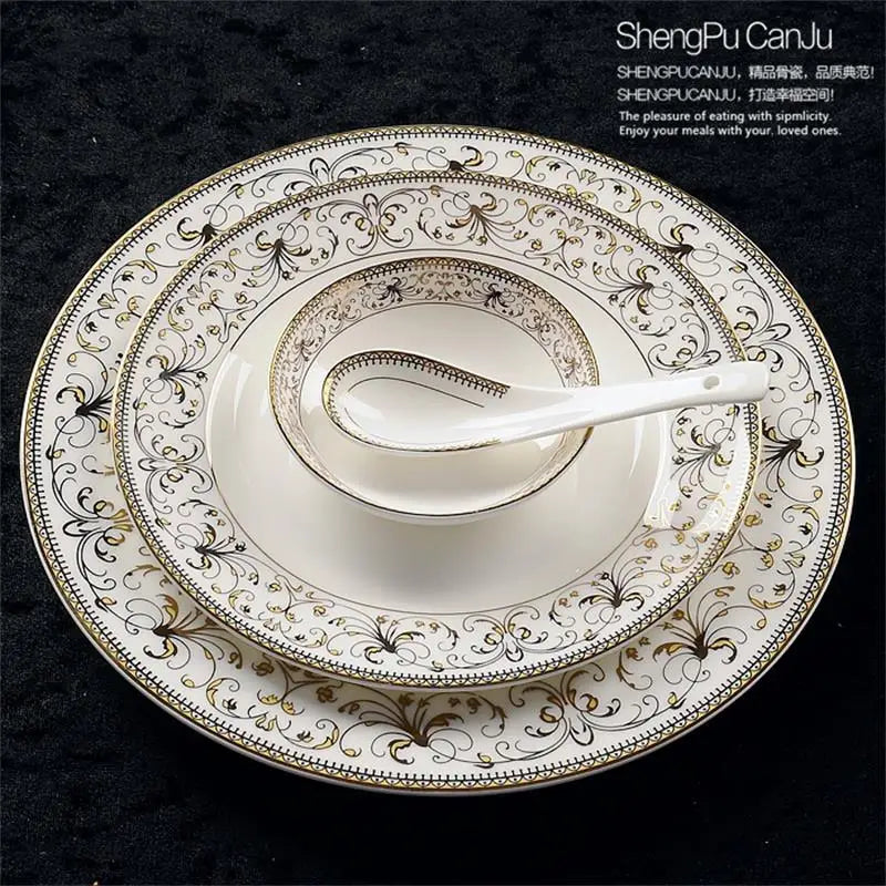 46-piece set, royal gold ware designed,  fine bone china dinnerware sets, chinese crockery set plates, porcelain dinnerware