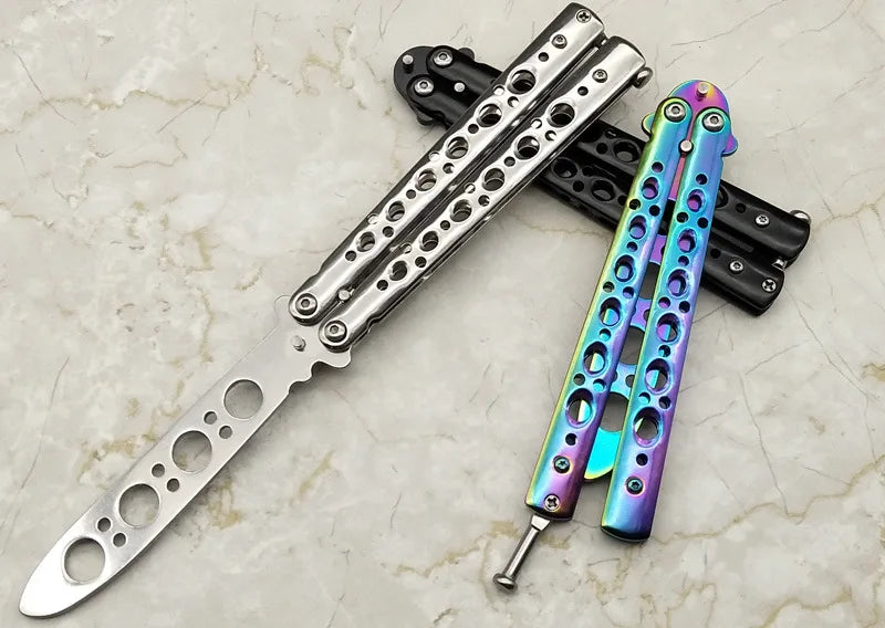 Portable Butterfly Training Knife Foldable Pocket Flail Knife Uncut Blade Butterfly Comb Training Tool