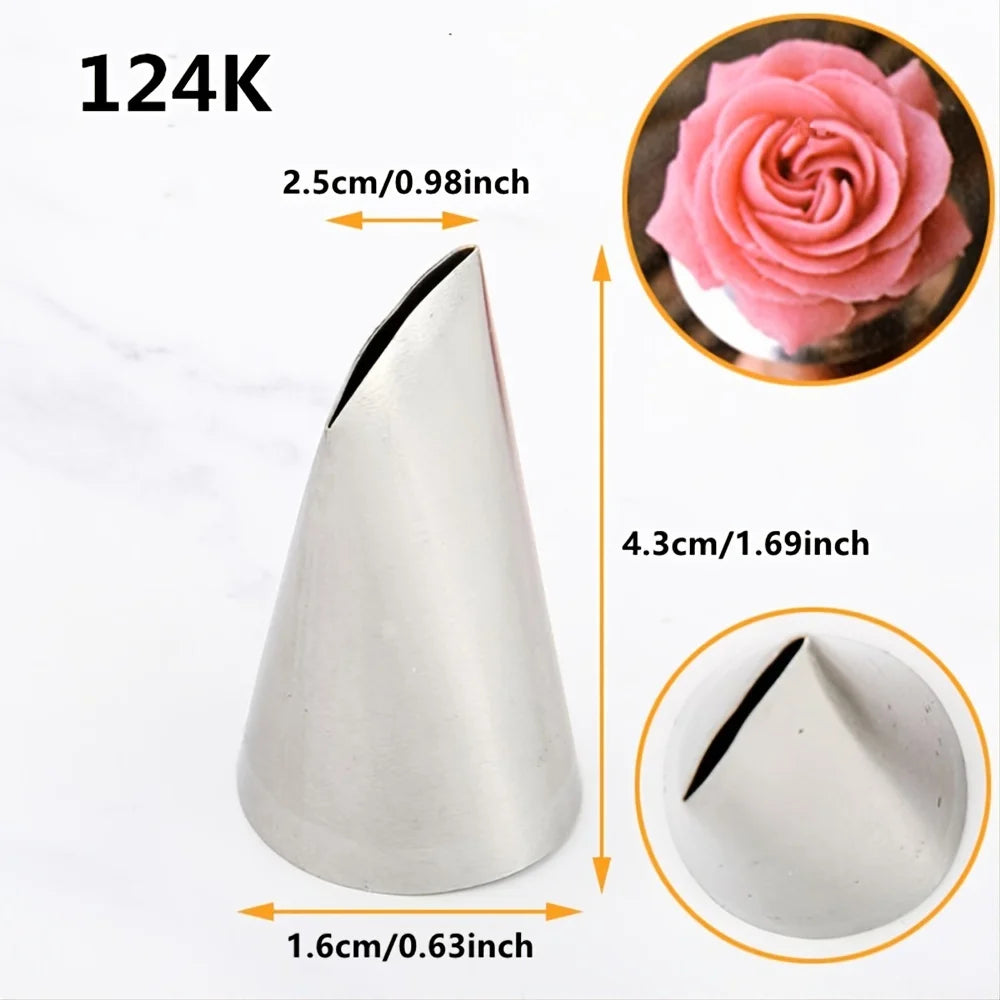 3pcs Piping Nozzles Set,Stainless Steel Rose Icing Cream Cake Piping Tips For Dessert Biscuit Cup Cake, 126k-125k-124K