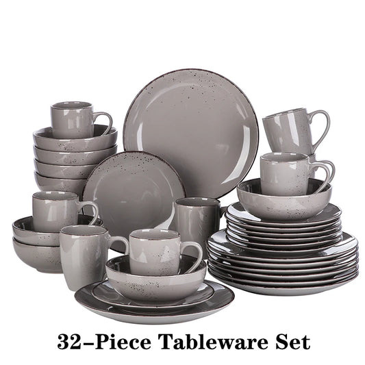 vancasso Grey 16/32/48-Piece Ceramic Stoneware Dinnerware Set with Dinner Plate,Dessert Plate,800ml Bowl,Mug Tableware Set