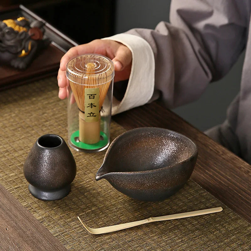 Japanese Handmade Retro Large Coarse Pottery with Gilded Glaze Irregular Shaped Cup Tea Divider Tea Set Accessories