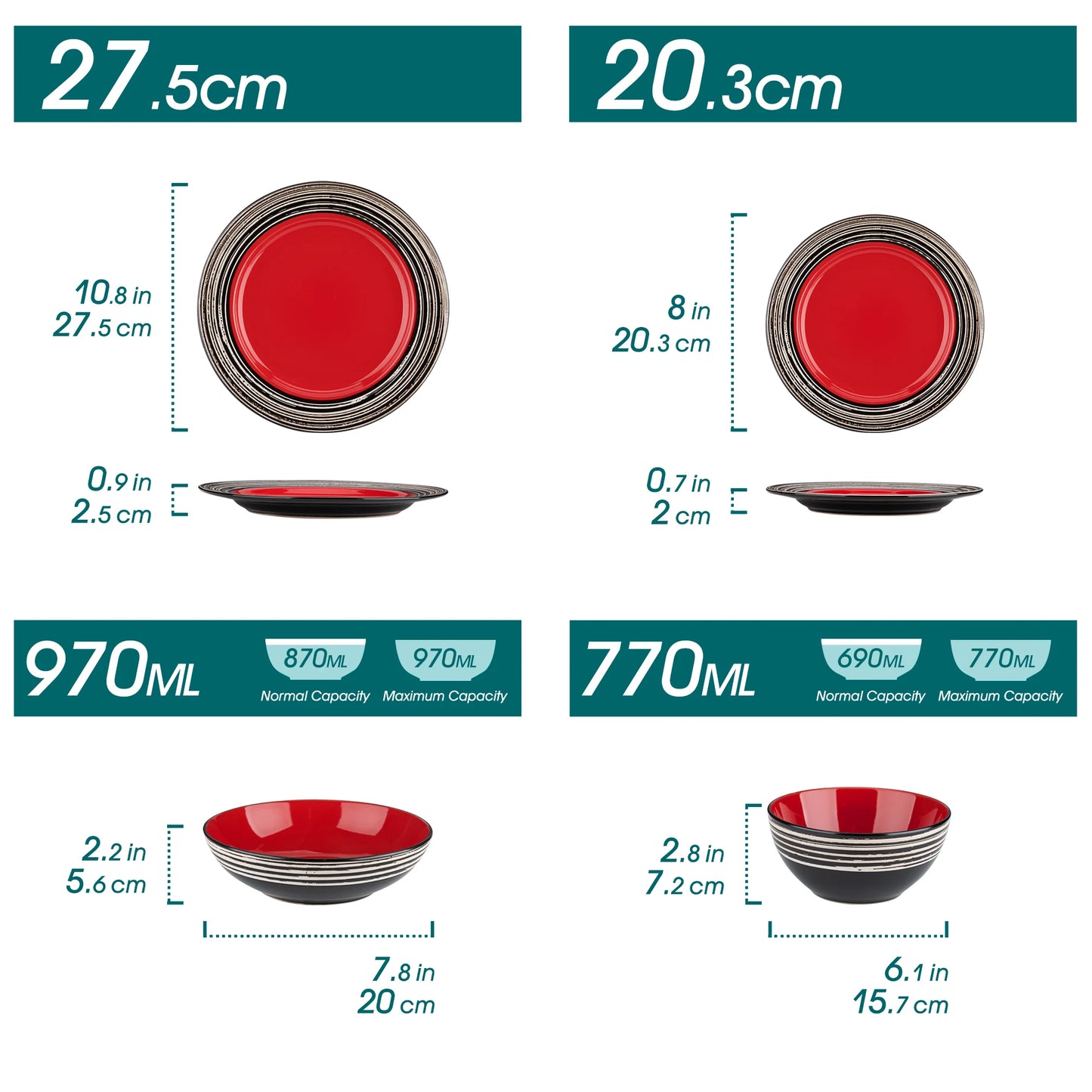 VANCASSO ARBRE 16/32 Piece Stoneware Dinnerware Set with Dinner/Dessert Plate Cereal/Pasta Bowl Service for 4/8 Person 3 color