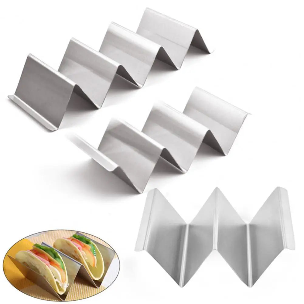 Stainless Steel Taco Holder Kitchen Taco Stand Reversible Holds 3 or 2 Tortillas Stackable Rack Triangular Taco Grill Mold