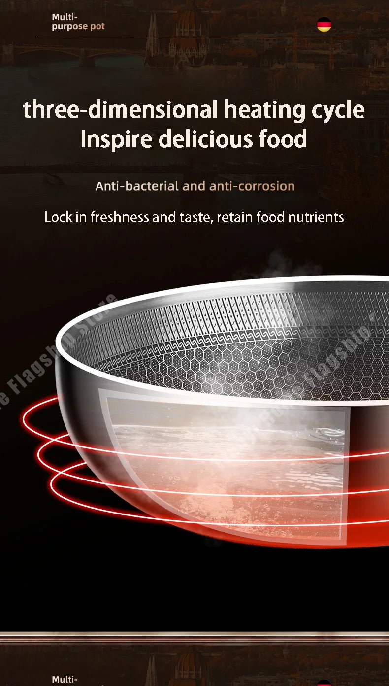 316 Stainless Steel Frying Pan Wok Non-stick Cooking