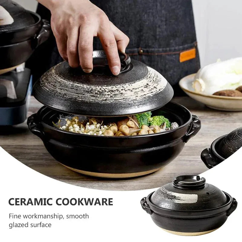 0.9L Ceramic Clay Pot Cooking Casserole Japanese Stew Soup Pot With Lid Earthenware Hot Pot Stockpot Dish Pan Cookware Stock Pot