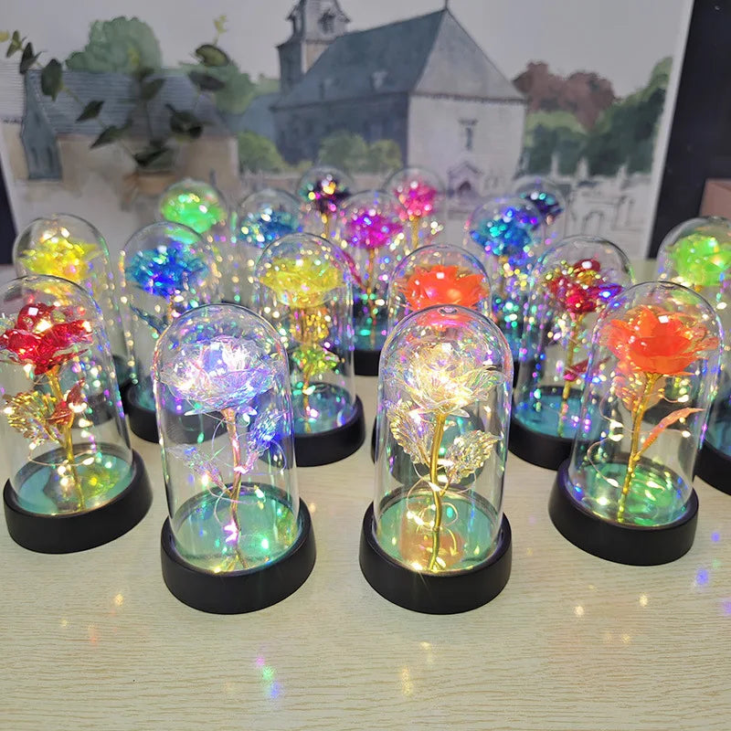 Eternal Rose Light LED Foil Flower Valentines Day Gift Wedding Party Decor  Artificial Rose Flowers Light Christmas Decoration