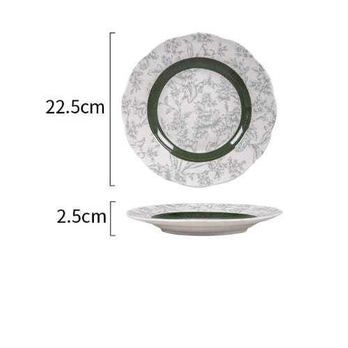 French Style Retro Green Ceramic Tableware Set Rainforest Series Dessert Plate Bowl Fish Dishes Home Cafe Afternoon Tea Mug Dish