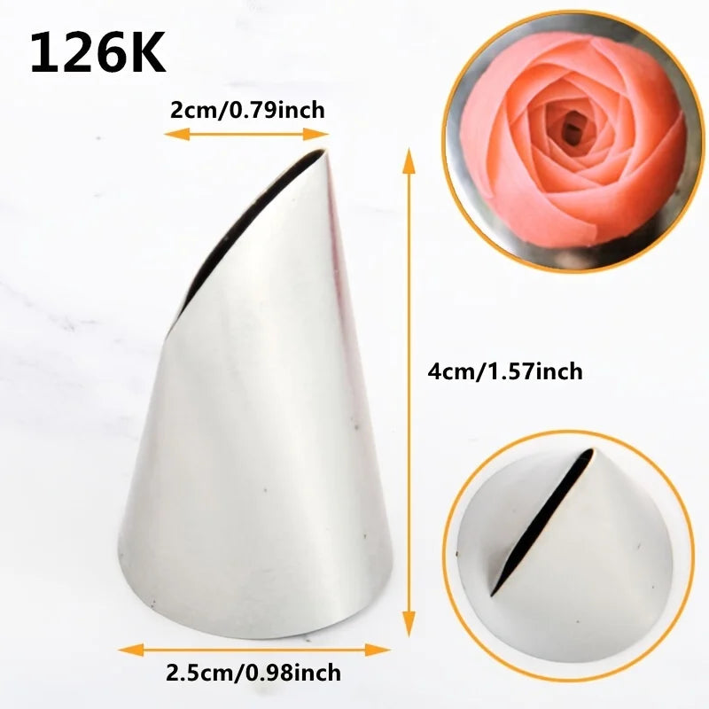 3pcs Piping Nozzles Set,Stainless Steel Rose Icing Cream Cake Piping Tips For Dessert Biscuit Cup Cake, 126k-125k-124K