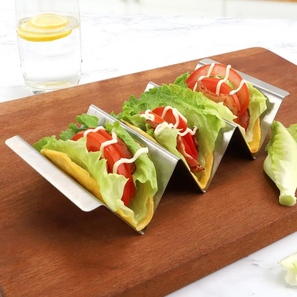 Stainless Steel Taco Holder Kitchen Taco Stand Reversible Holds 3 or 2 Tortillas Stackable Rack Triangular Taco Grill Mold