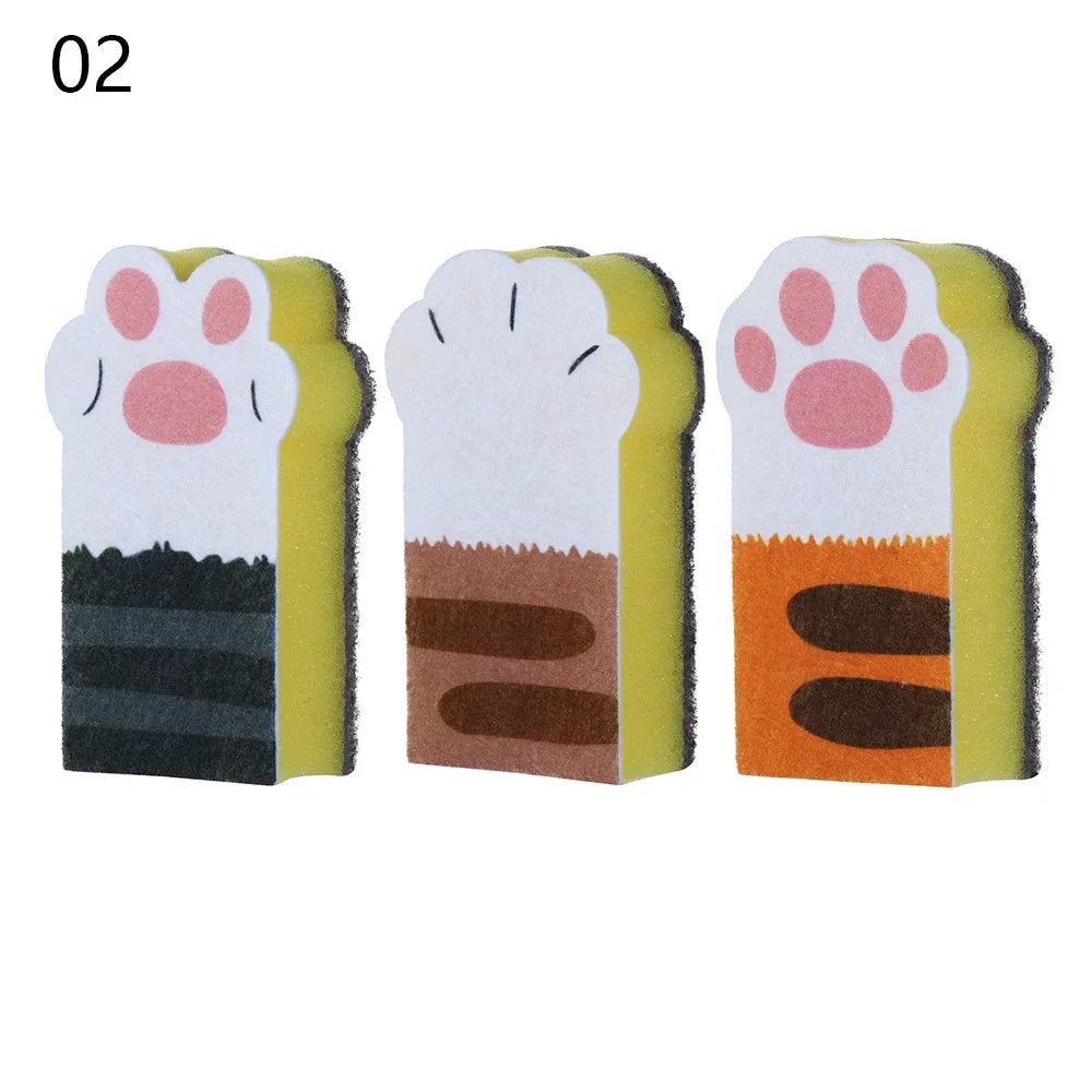 3Pcs New Washing Dishes Sponge Brush Cute Cat Paw Cleaning Dish Towel Cloth Pot Cleaning Magic Wipe Household Kitchen Supplies