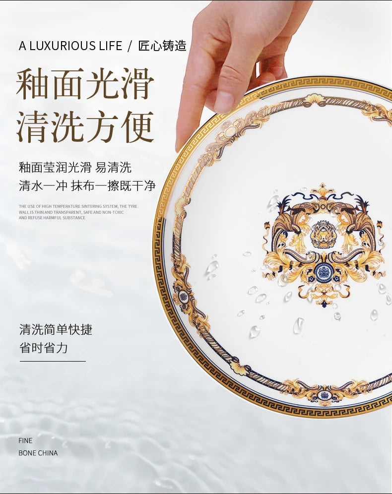 Gold Bone China Dinnerware Sets Ceramics Kitchen Gift Luxury Christmas Dinner Sets Wedding Party Vajillas Ceramica Dishes