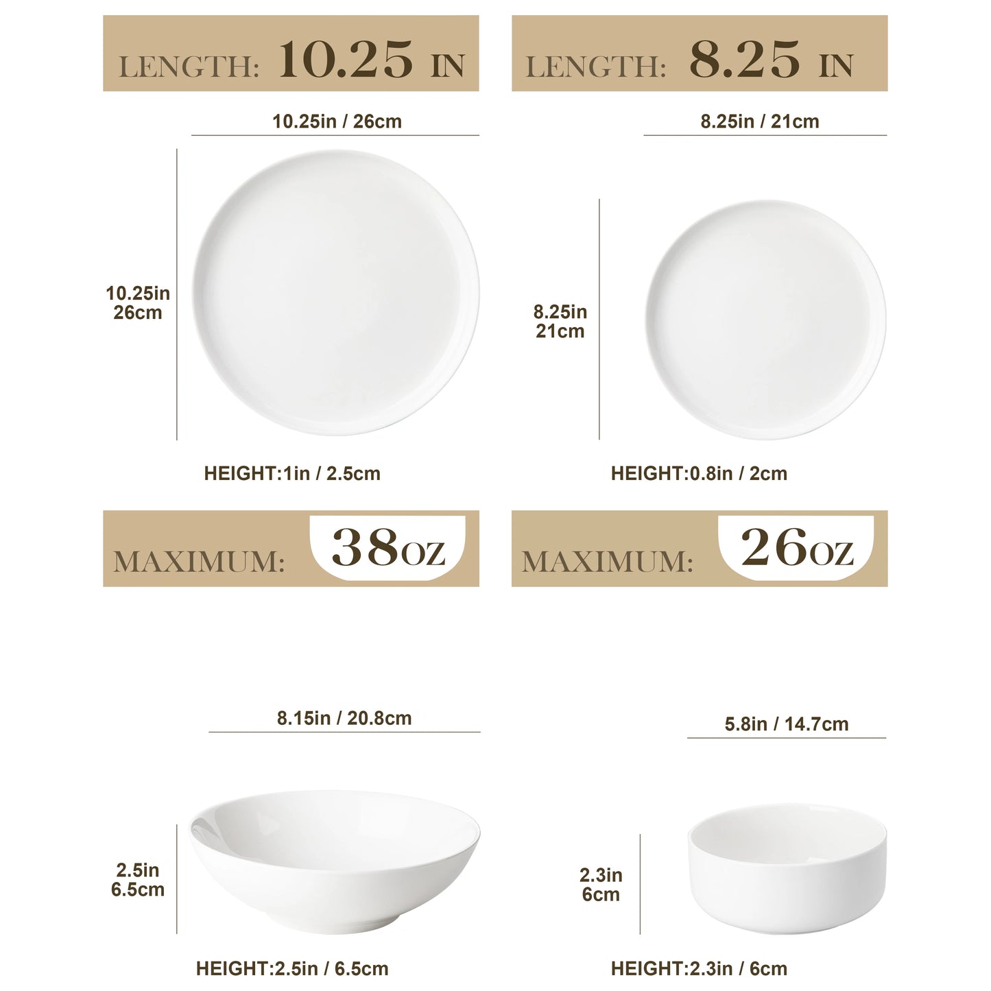 MALACASA 24 Piece Ceramic Plates Porcelain Dinnerware Set with 6 Pcs Dinner/Dessert Plates/Soup/Bowl Tableware Set Service for 6