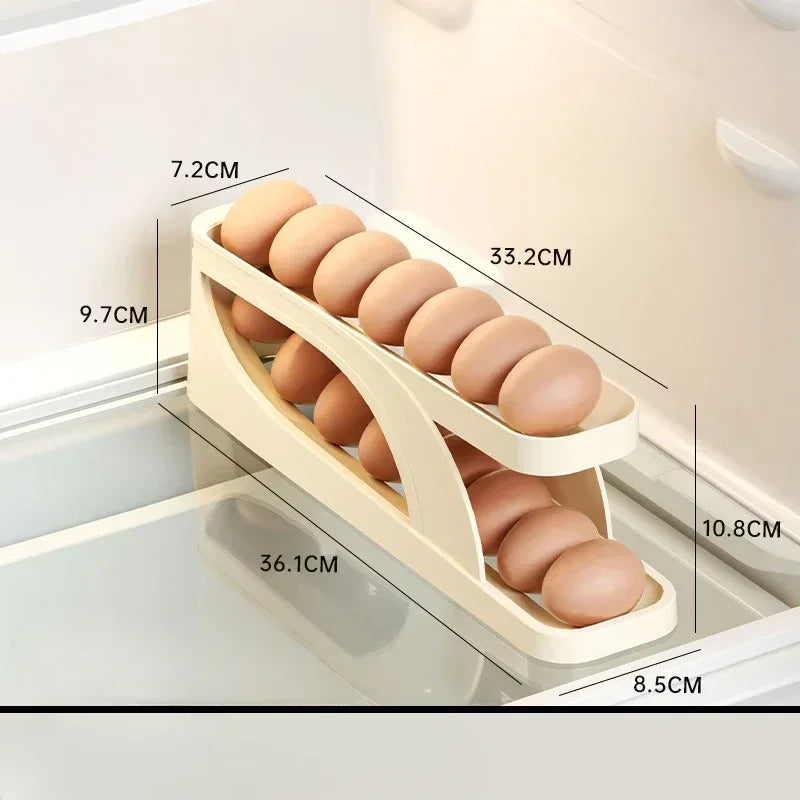 Double Layers Egg Storage Box Refrigerator Automatic Rolling Slide Egg Rack Refrigerator Side Door Freshness Box Kitchen Storage