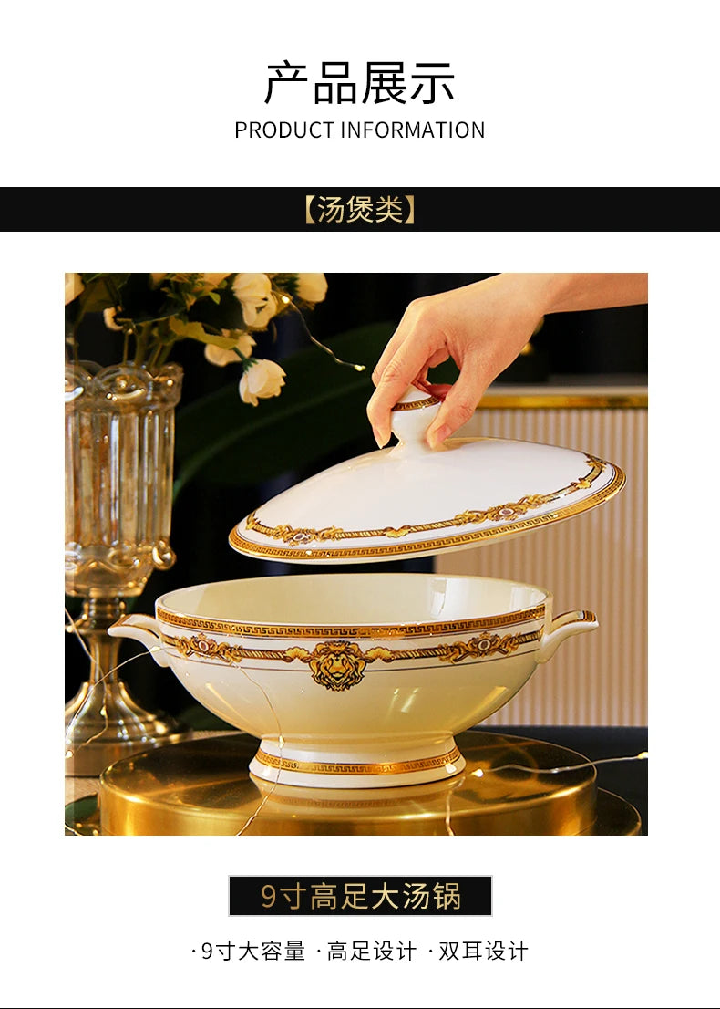 Gold Bone China Dinnerware Sets Ceramics Kitchen Gift Luxury Christmas Dinner Sets Wedding Party Vajillas Ceramica Dishes