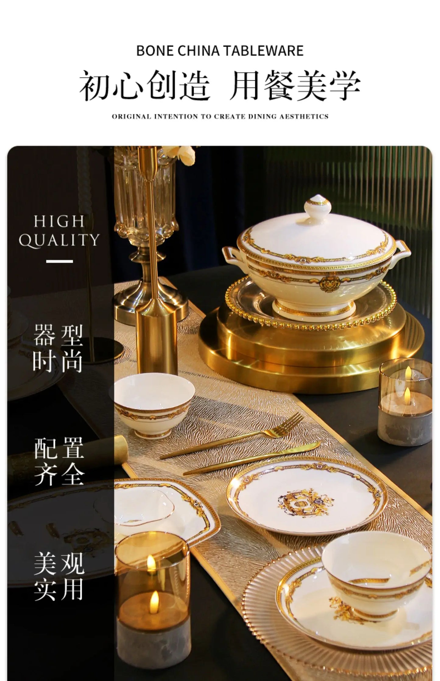 Gold Bone China Dinnerware Sets Ceramics Kitchen Gift Luxury Christmas Dinner Sets Wedding Party Vajillas Ceramica Dishes