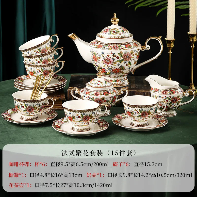 French Floral Bone China Coffee Cup and Saucer Set Home Afternoon Tea Coffee Cup Dessert Cake Plate Delicate Mug Birthday Gift