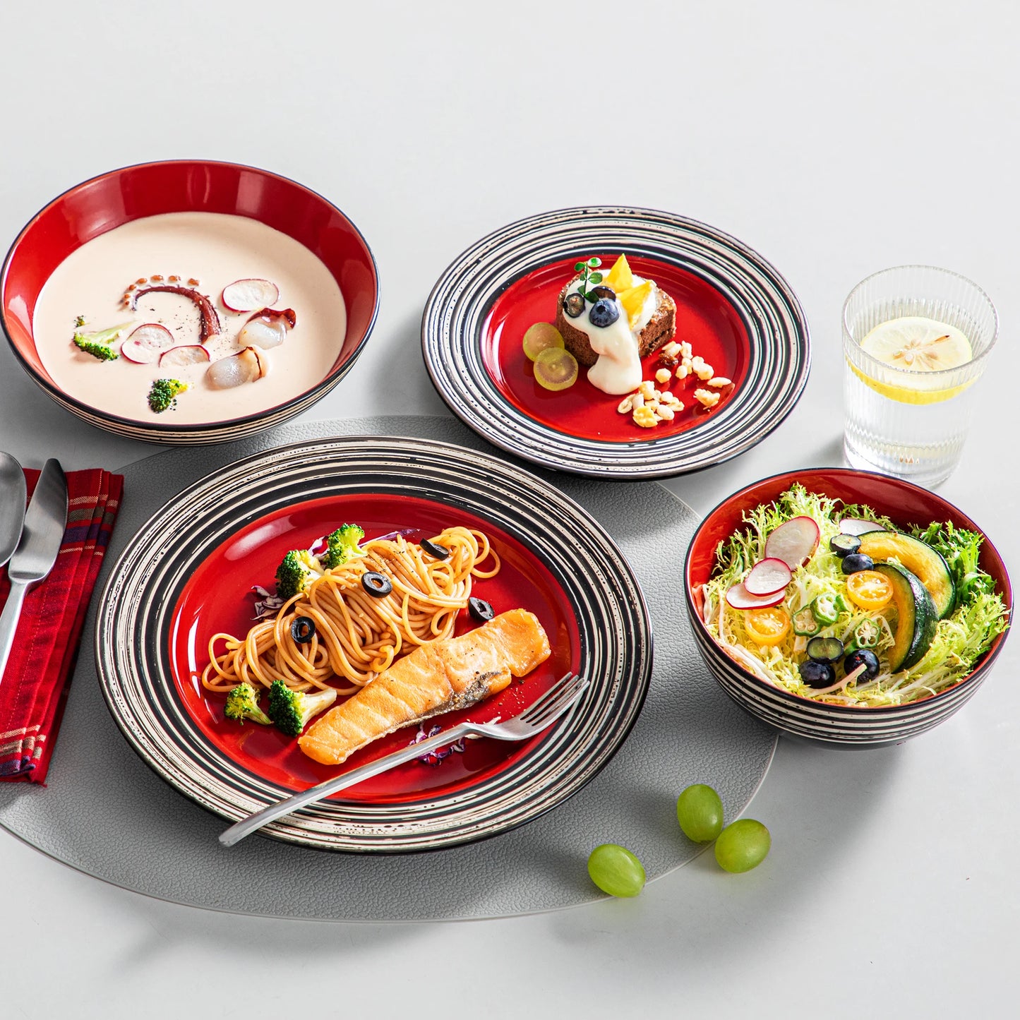 VANCASSO ARBRE 16/32 Piece Stoneware Dinnerware Set with Dinner/Dessert Plate Cereal/Pasta Bowl Service for 4/8 Person 3 color