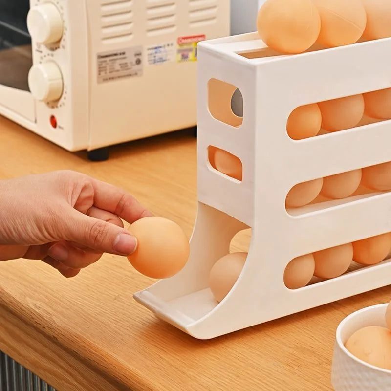 4 Layers Automatic Rolling Holder Rack Fridge Eggs Storage Box Container Kitchen Refrigerator Egg Dispenser Fridge Egg Organizer