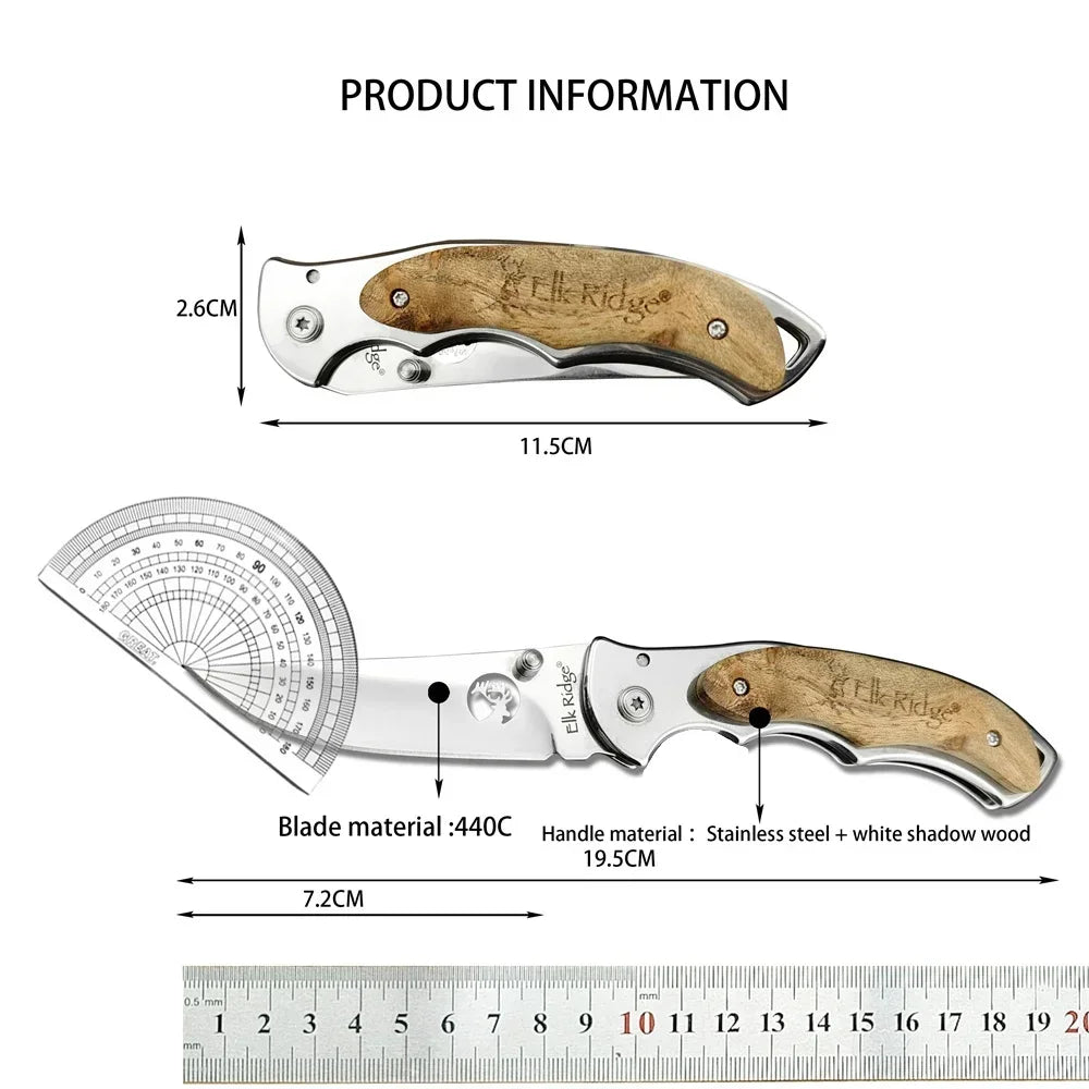 Tactical Elk Ridge ER-519 Folding Knife Sharp 440C Blade Wooden Handle EDC Outdoor Self Defense Hunting Camping Survival Knive