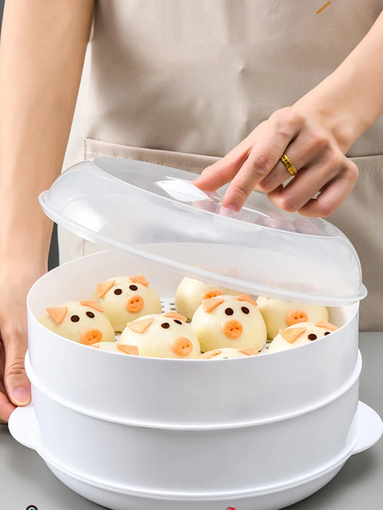 1PC Double Microwave Oven Special Steamer Box Multi-Function Hot Steamed Bun Large CapacityTray Household Heating Appliance