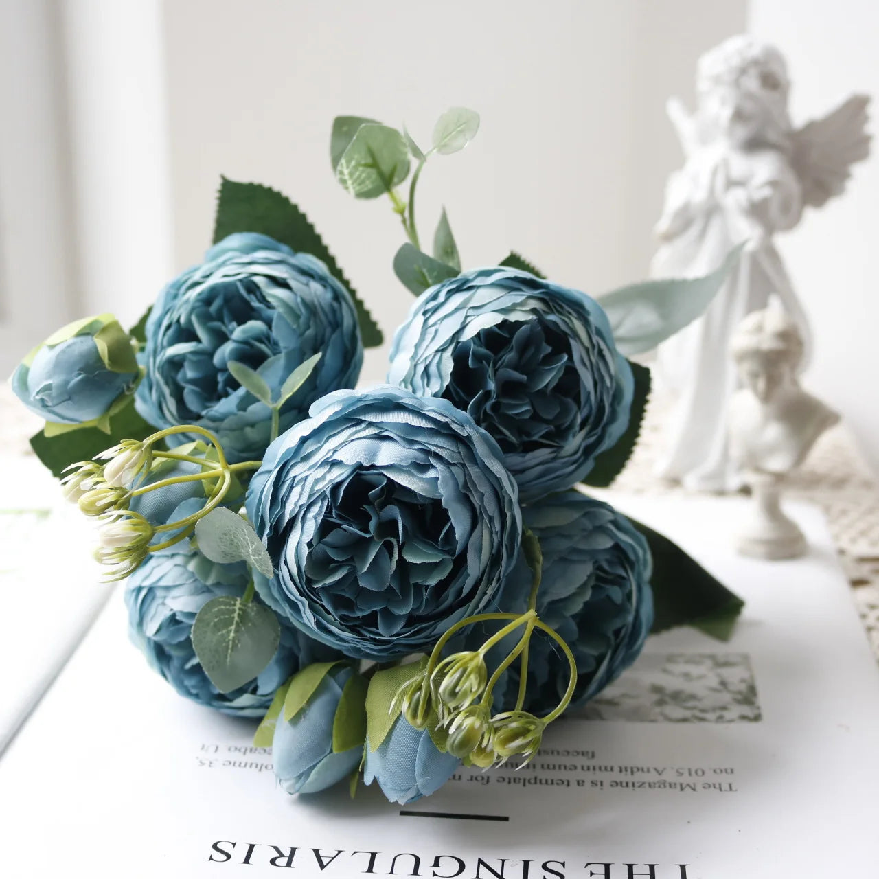 Hot Selling 1pcs/30cm Rose Pink Silk Bouquet Peony Artificial Flower 5 Big Head 4 Small Bud Bride Wedding Home Decoration Artifi