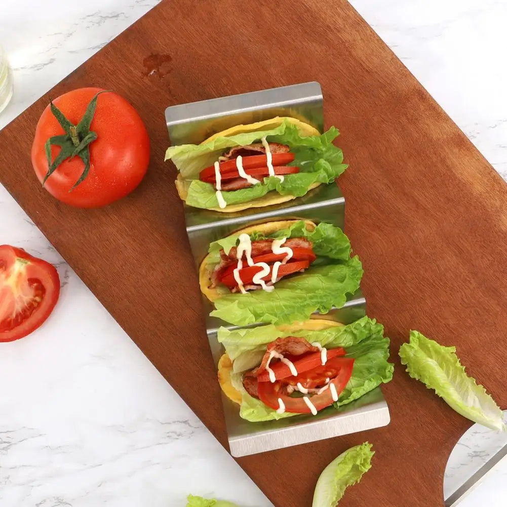 Stainless Steel Taco Holder Kitchen Taco Stand Reversible Holds 3 or 2 Tortillas Stackable Rack Triangular Taco Grill Mold