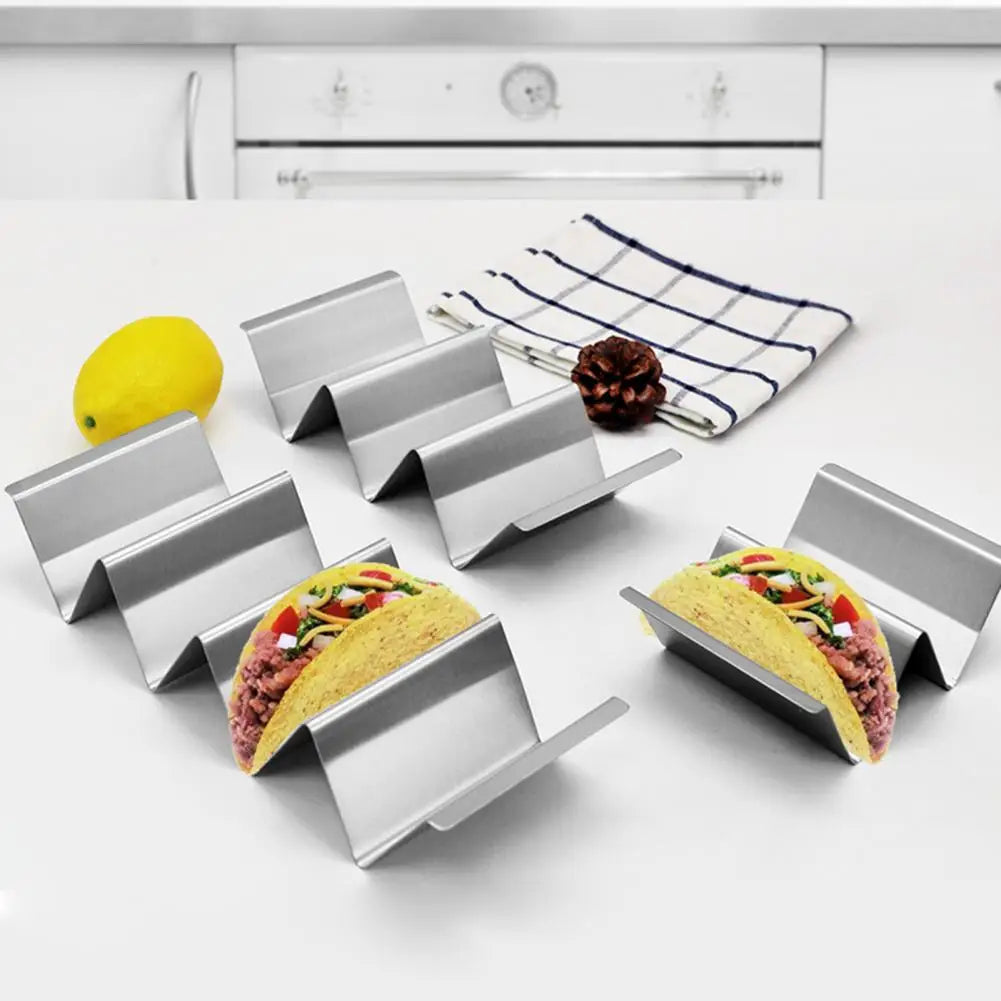 Stainless Steel Taco Holder Kitchen Taco Stand Reversible Holds 3 or 2 Tortillas Stackable Rack Triangular Taco Grill Mold
