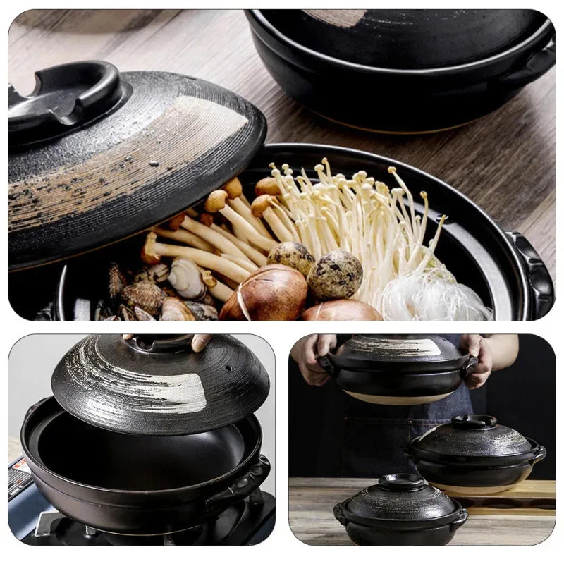 0.9L Ceramic Clay Pot Cooking Casserole Japanese Stew Soup Pot With Lid Earthenware Hot Pot Stockpot Dish Pan Cookware Stock Pot