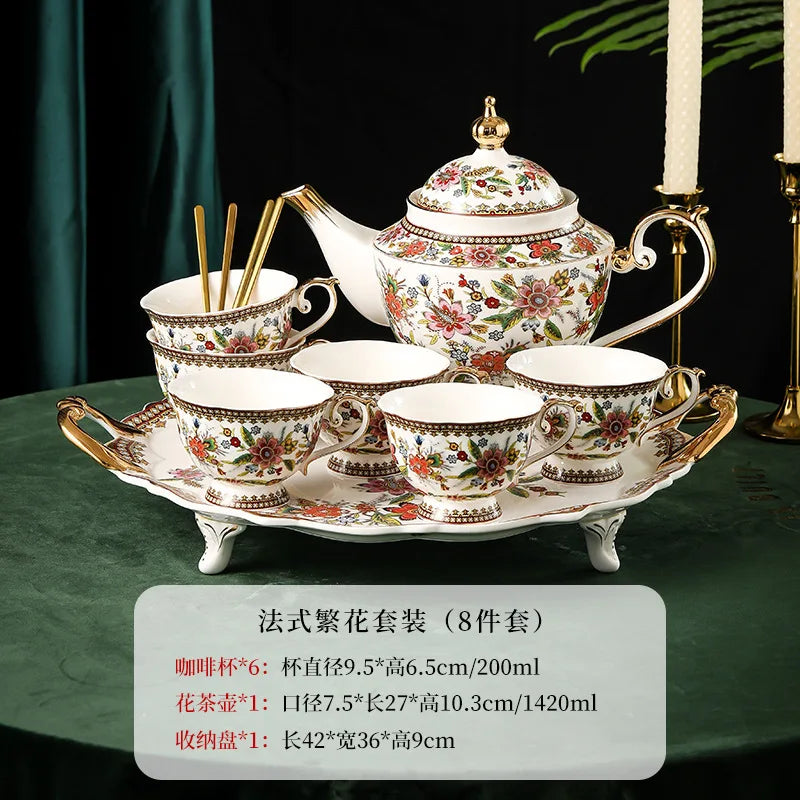 French Floral Bone China Coffee Cup and Saucer Set Home Afternoon Tea Coffee Cup Dessert Cake Plate Delicate Mug Birthday Gift