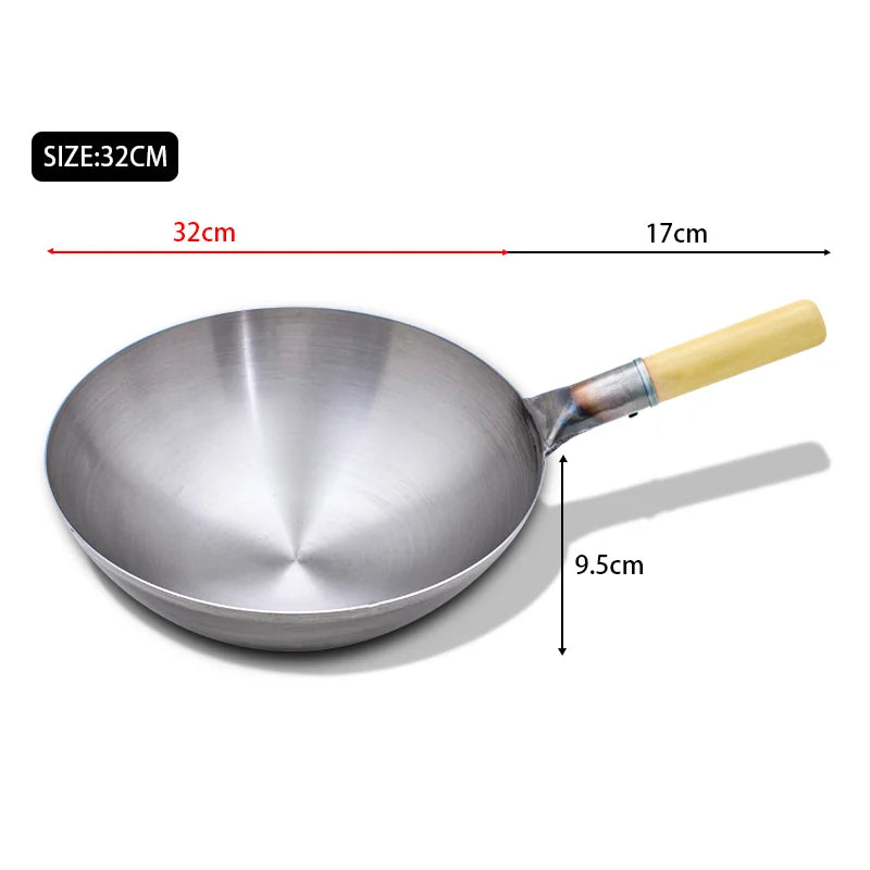 32/34/36cm Iron Wok Chinese Traditional Handmade Large Wok Household Cooking Pot