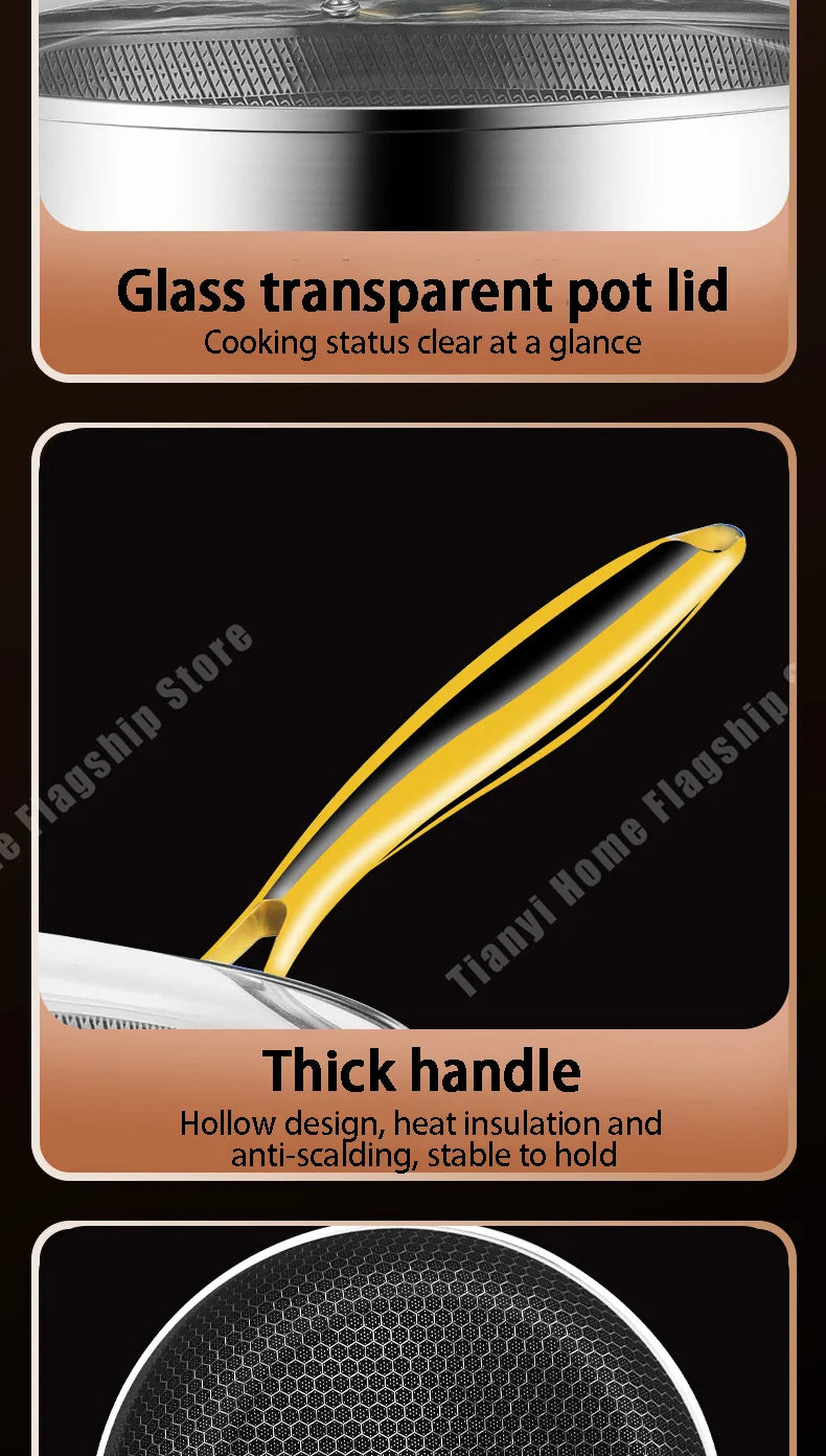 316 Stainless Steel Frying Pan Wok Non-stick Cooking
