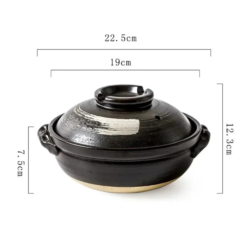0.9L Ceramic Clay Pot Cooking Casserole Japanese Stew Soup Pot With Lid Earthenware Hot Pot Stockpot Dish Pan Cookware Stock Pot