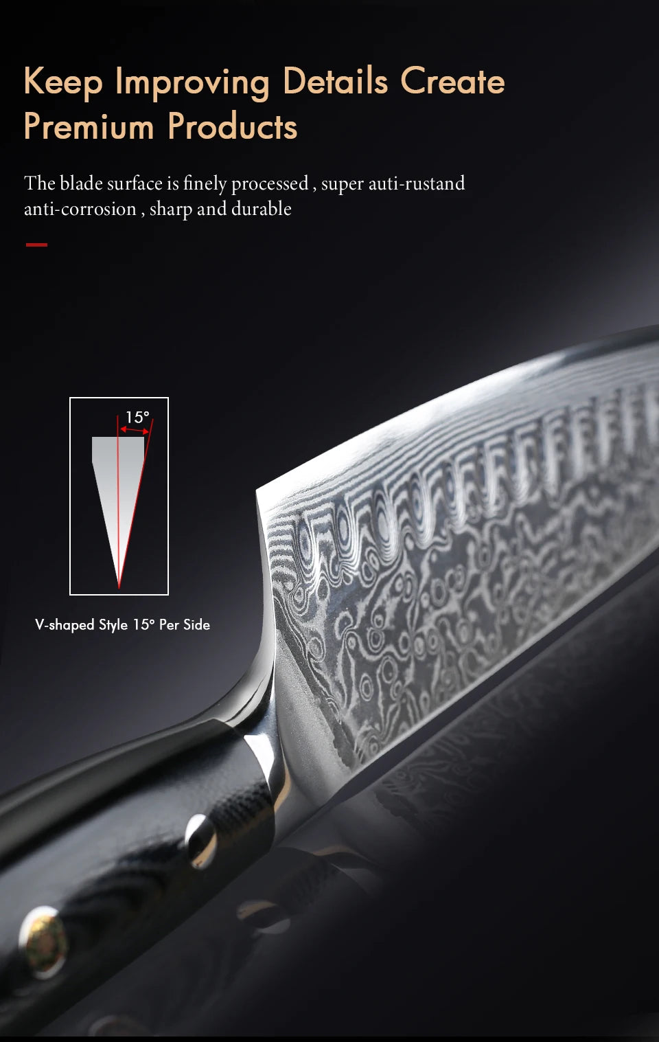 TURWHO 7" Japanese Style Santoku Knife Damascus Steel Professional Chef Knife Slicing Meat Cleaver Beef Kitchen Cooking Tools