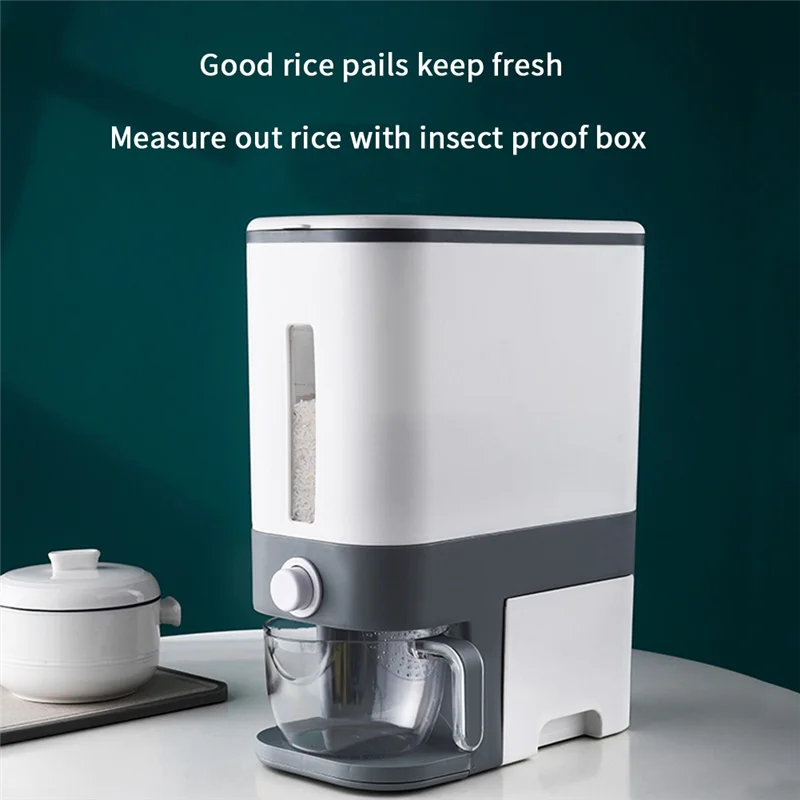 1Pc Household Rice Storage Barrel – Sealed, Insect-Proof & Moisture-Proof Measuring Box (Gray)