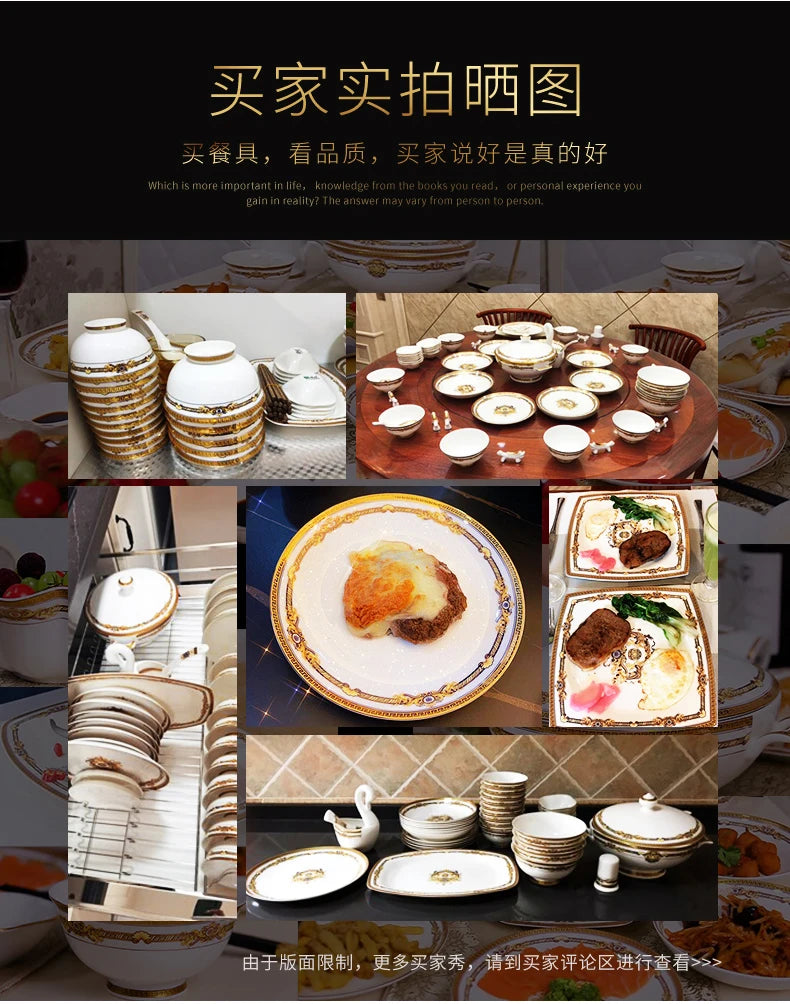 Gold Bone China Dinnerware Sets Ceramics Kitchen Gift Luxury Christmas Dinner Sets Wedding Party Vajillas Ceramica Dishes