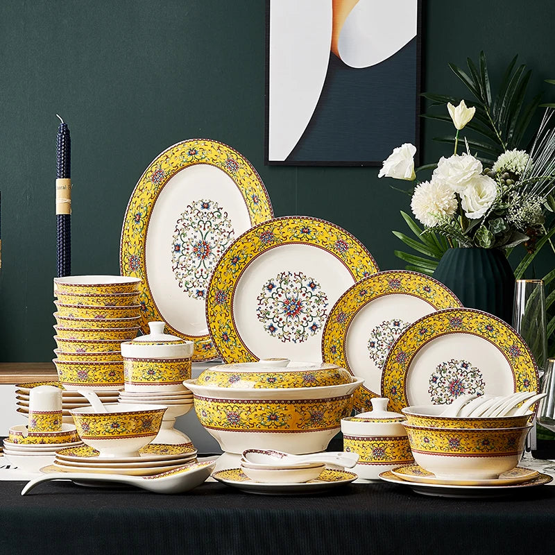 Fine China Kitchen Dinnerware Sets Ceramic Dining Room Guests Party Plates Set Christmas Gift Jogo De Jantar Serving Tableware