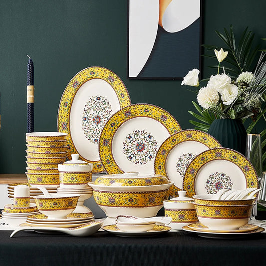 Fine China Kitchen Dinnerware Sets Ceramic Dining Room Guests Party Plates Set Christmas Gift Jogo De Jantar Serving Tableware