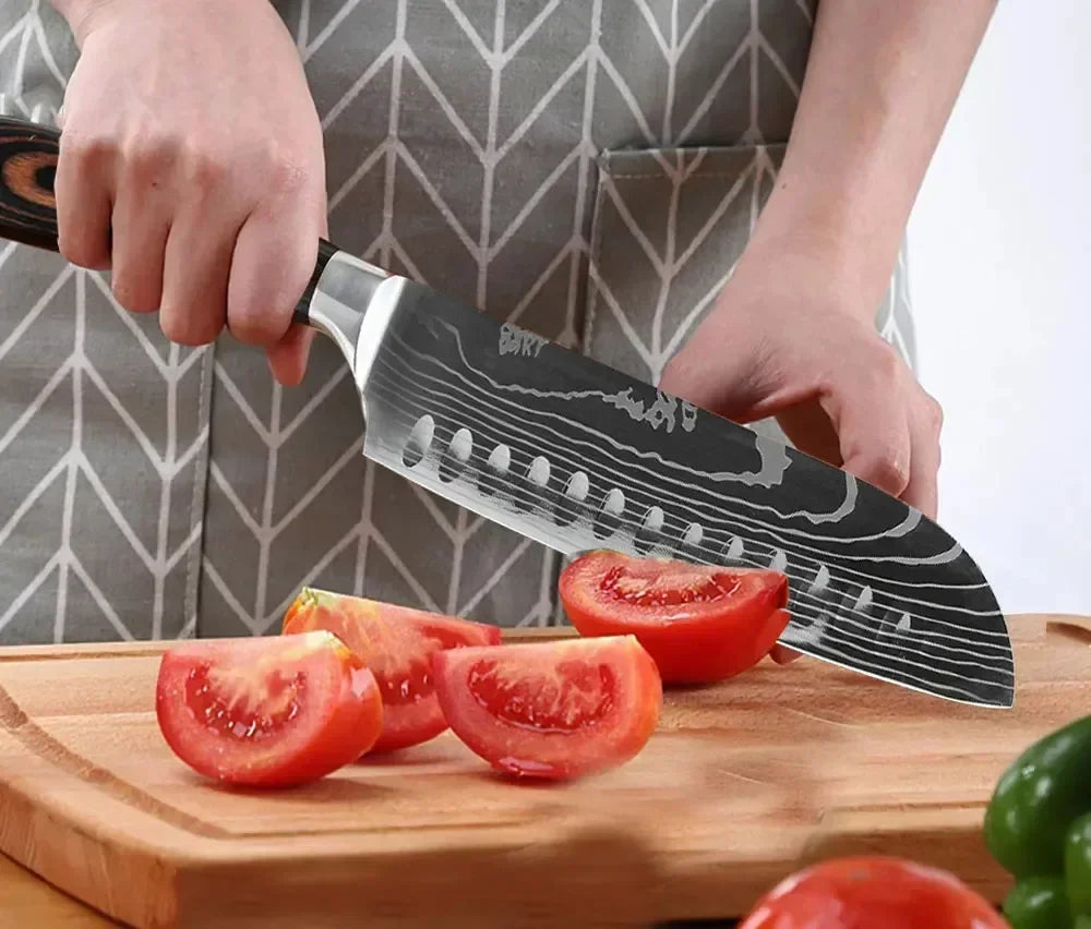 Cuchillos Profesionales Damasco - Santoku y Cuchilla