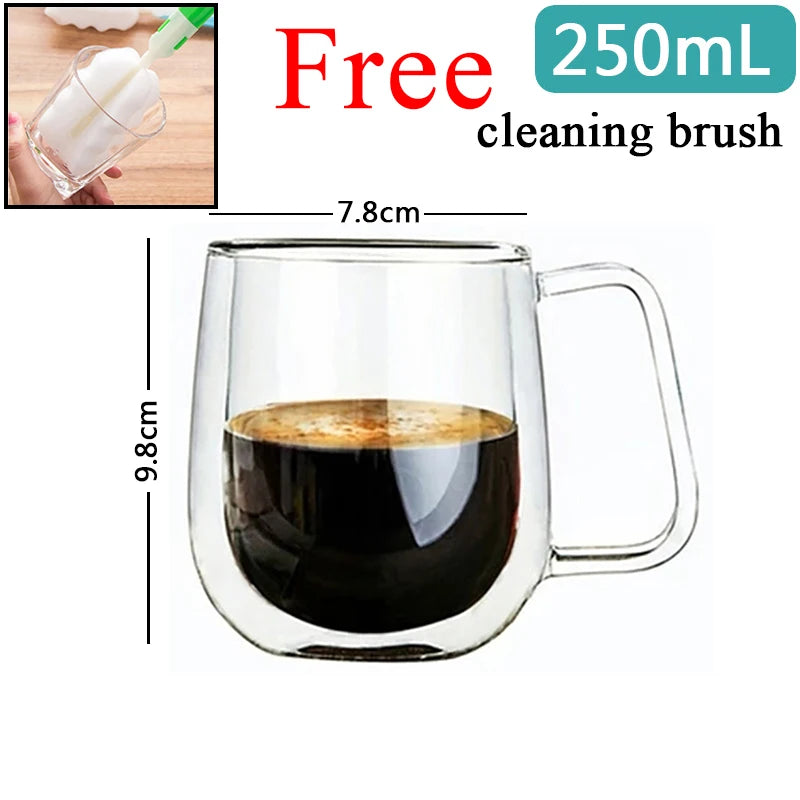 Transparent Glass Coffee Cup Milk Whiskey Tea Beer Double Creative Heat Resistant Cocktail Vodka Wine Mug Tumbler Drinkware Gift