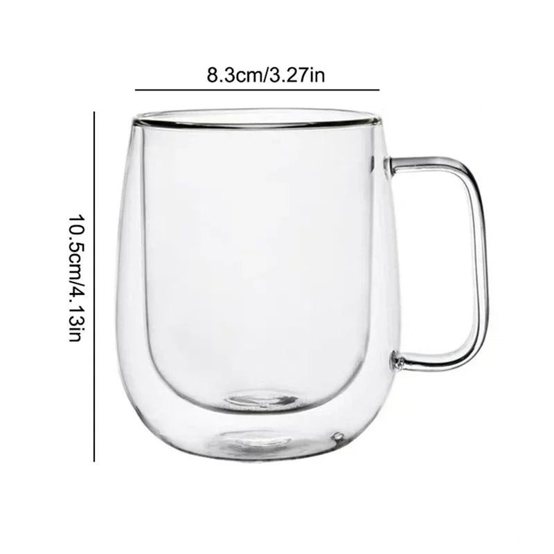 150/250/350ml Heat Resistant Glass Cups Double Wall Glass Coffee Cup with Handle Breakfast Milk Water Cup Clear Juice beer Cups