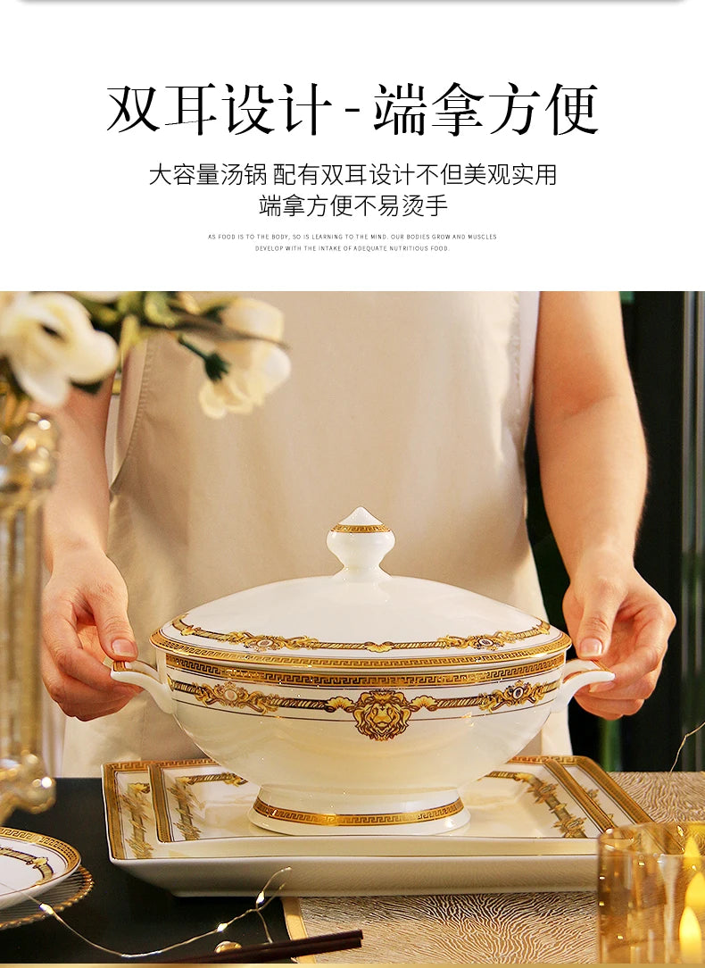 Gold Bone China Dinnerware Sets Ceramics Kitchen Gift Luxury Christmas Dinner Sets Wedding Party Vajillas Ceramica Dishes