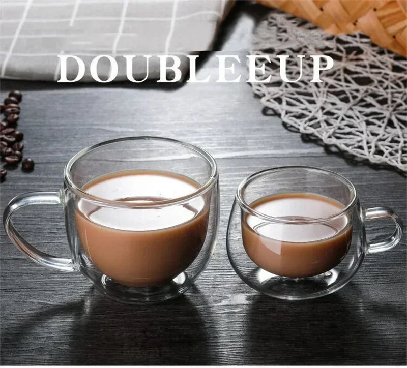 150/250/350ml Heat Resistant Glass Cups Double Wall Glass Coffee Cup with Handle Breakfast Milk Water Cup Clear Juice beer Cups