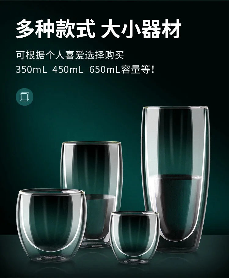 Transparent Glass Coffee Cup Milk Whiskey Tea Beer Double Creative Heat Resistant Cocktail Vodka Wine Mug Tumbler Drinkware Gift