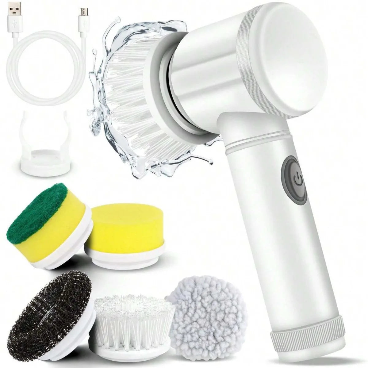 Xiaomi 5 in 1 electric cleaning brush set with five replaceable heads and USB charging cable for deep cleaning.