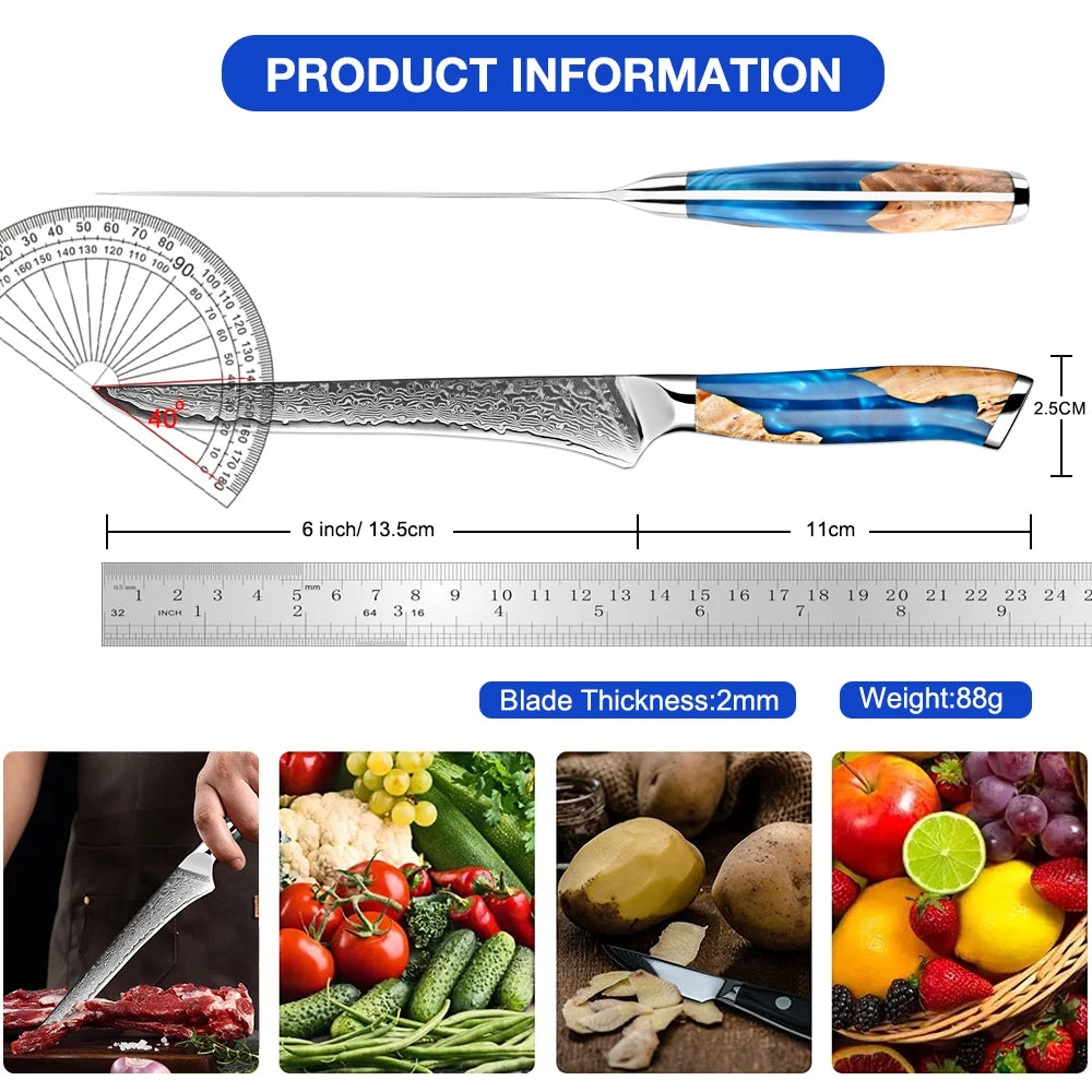 Cuchillo de Deshuesar de Acero Damasco - Mango de Madera Resina