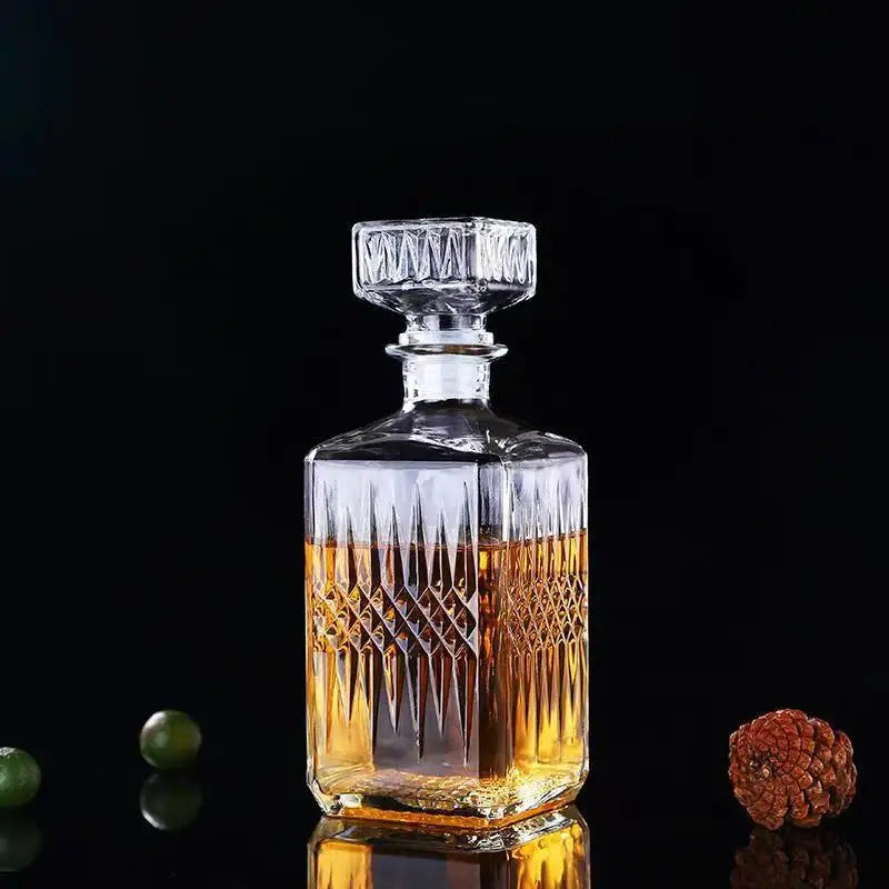 1PC 9x24cm Hot Sale Luxury Lead Free Square Wine Bottle Whiskey Glass Lot Decanter Alcohol Container Pourer Carafe 1000ML Decore