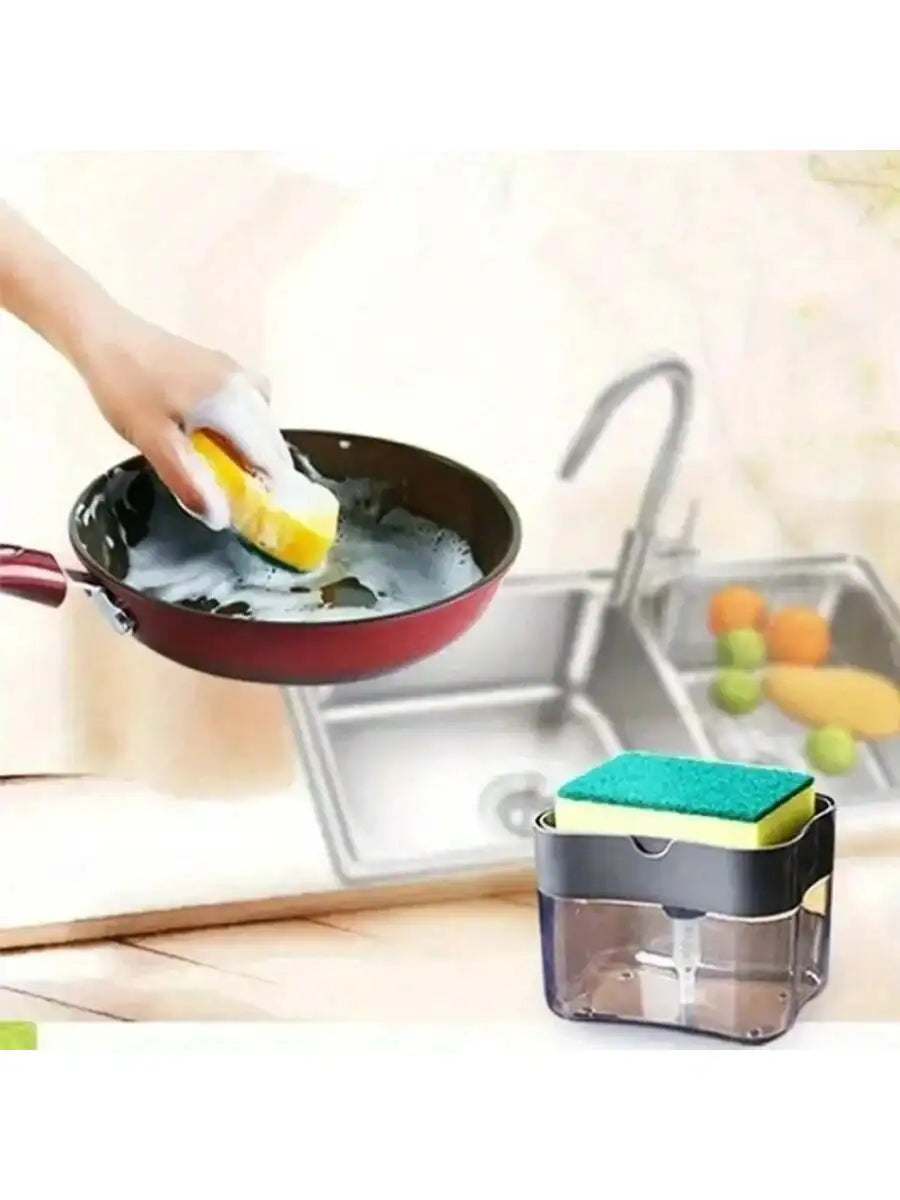 Automatic Soap Dispensing Dishwashing Pot Brush – Press Clean Kitchen Brush with Liquid Filling Box & Cleaning Cloth
