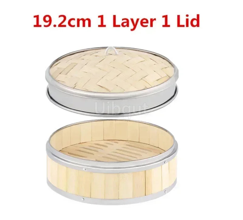 Bamboo Food Steamer basket with Stainless Steel Banding No Lid Bun Steaming Basket Dumplings DimSum Cage Cooker Kitchen Gadget